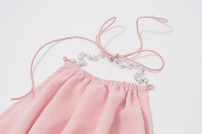 Street-Style Sexy Hollow-out Pleated Solid-Color Halter Tank Top
