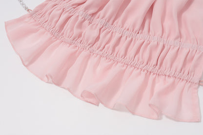 Street-Style Sexy Hollow-out Pleated Solid-Color Halter Tank Top