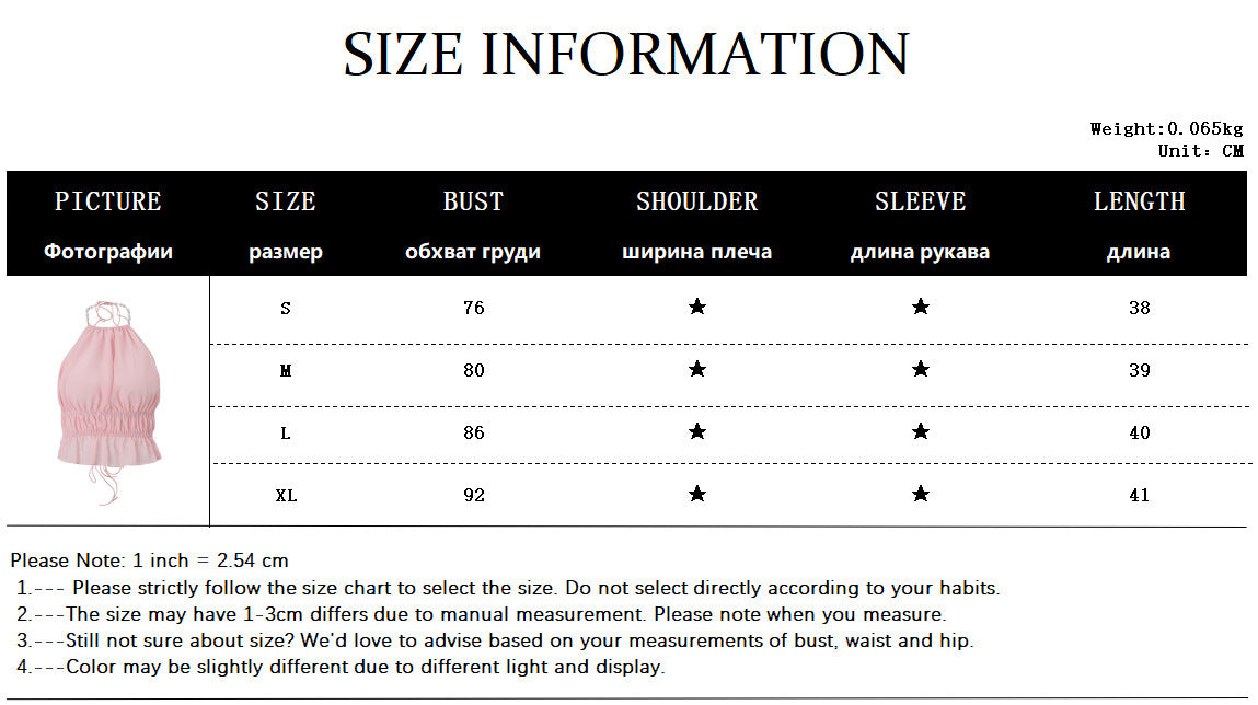 Street-Style Sexy Hollow-out Pleated Solid-Color Halter Tank Top