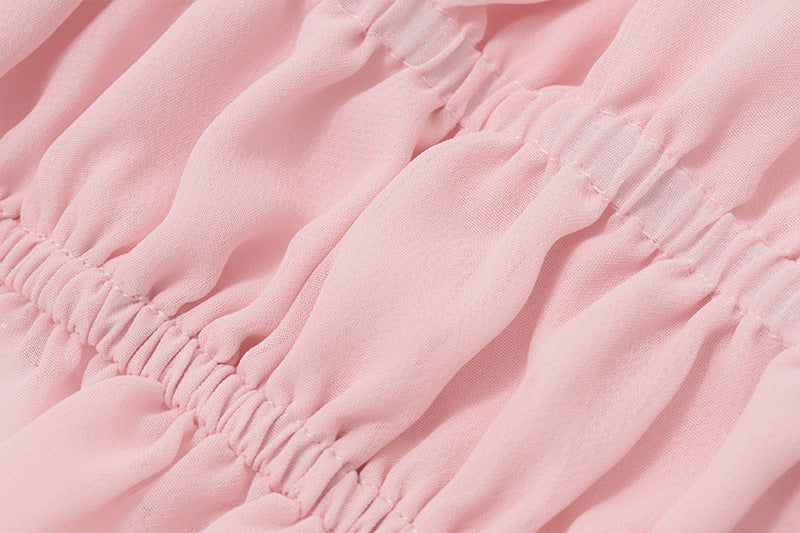 Street-Style Sexy Hollow-out Pleated Solid-Color Halter Tank Top