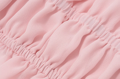 Street-Style Sexy Hollow-out Pleated Solid-Color Halter Tank Top