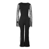 Lace-embellished Long-sleeve Crew-neck Bodycon Jumpsuit With A Cinched Waist And Hip-lifting Design