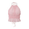 Street-Style Sexy Hollow-out Pleated Solid-Color Halter Tank Top